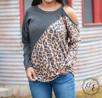 Southern Grace Taking Control Cold Shoulder Long Sleeve Top In Brown In Beige