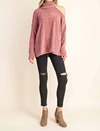 FSL APPAREL COLD SHOULDER TURTLENECK SWEATER IN MAUVE