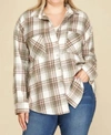 SHE + SKY LONG SLEEVE WOVEN FLANNEL TOP IN SAGE