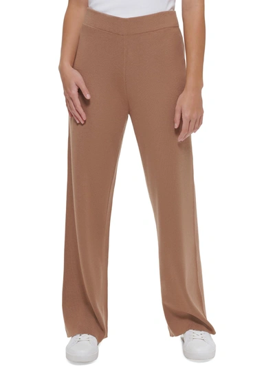 Calvin Klein Womens Knit Comfy Wide Leg Pants In Brown