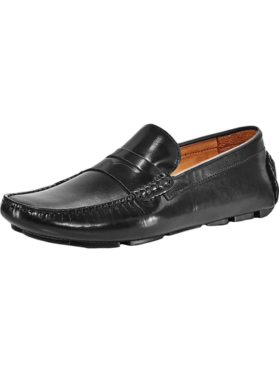 The Men's Store Penny Driver Mens Leather Square Toe Loafers In Black