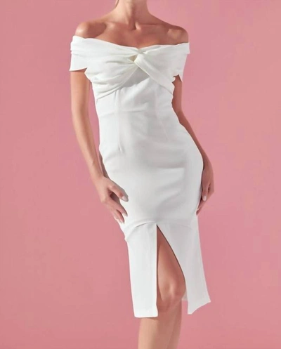 Lena Knot Front Off The Shoulder Midi Dress In White