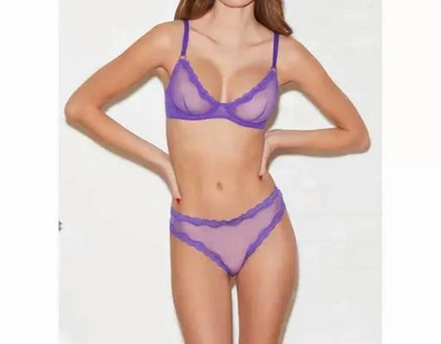 Fleur Du Mal Sheer Tulle Lace Thong In Pansy In Purple