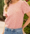 VOY PUFF SLEEVE KNIT TOP IN DITSY FLORAL PRINT