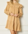 ENTRO JESS TIERED LONG SLEEVE DRESS IN CAMEL