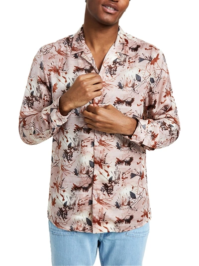 Inc Mens Collared Printed Button-down Shirt In Beige