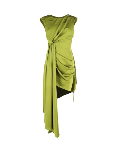 Off-white Asymmetric Drape Open-back Mini Dress In Green Polyester