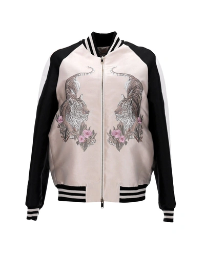 Stella Mccartney Lorinda Tiger-embroidered Bomber Jacket In Pink Silk
