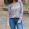 SOUTHERN GRACE LET'S TAKE A ROAD TRIP CAGED LONG SLEEVE TOP IN LEOPARD