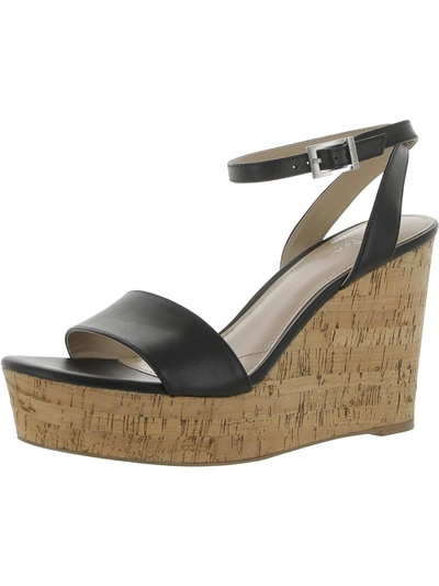 Charles By Charles David Womens Leather Cork Wedge Sandals In Black