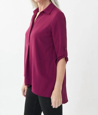 Joseph Ribkoff Vineyard Fold-over Front Roll-tab Sleeve Top In Pink