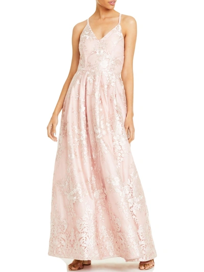 Bcx Juniors Womens Embroidered Long Evening Dress In Pink