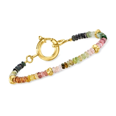 Ross-simons Multicolored Tourmaline Bead Bracelet With 18kt Gold Over Sterling In Red