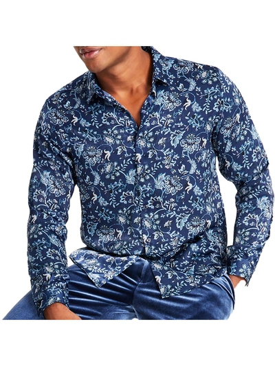 Inc Edward Mens Floral Collared Button-down Shirt In Blue