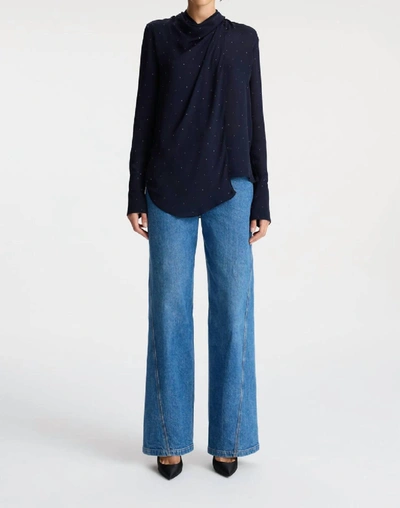 A.l.c Luna Wrap-effect Crystal-embellished Silk-chiffon Blouse In Navy