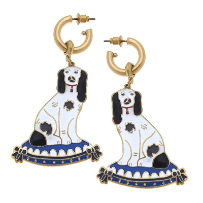 Canvas Style Courtney Chinoiserie Ginger Jar Stud And Baron Staffordshire Dog Earring Set In Blue