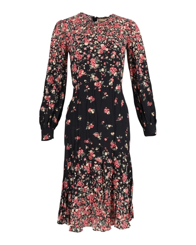 Michael Kors Ombre Floral Drop-waist Dress In Black And Pink Silk In Multi