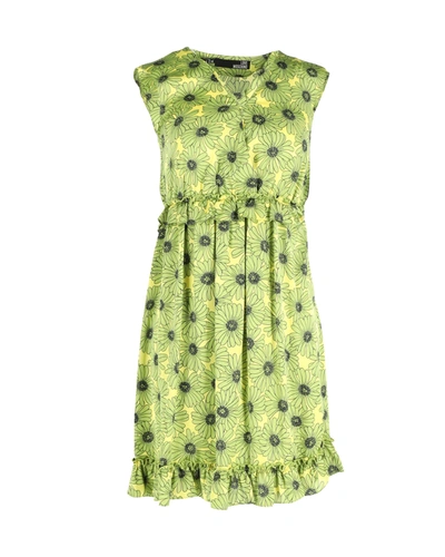 Love Moschino Ruffled Floral Dress In Green Silk