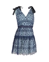 SELF-PORTRAIT TIERED BOW-DETAILED MINI DRESS IN BLUE POLYESTER GUIPURE LACE