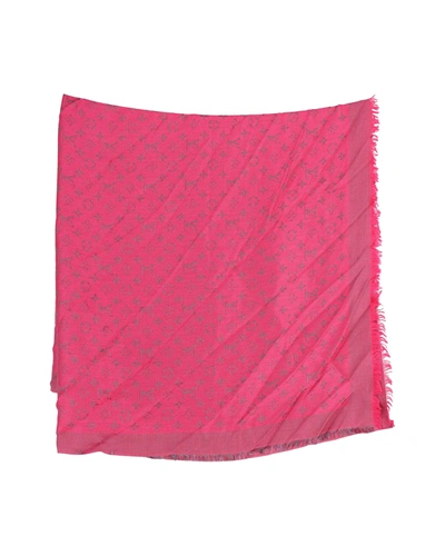 Pre-owned Louis Vuitton Monogram Jacquard Scarf In Fuchsia Pink Silk And Wool