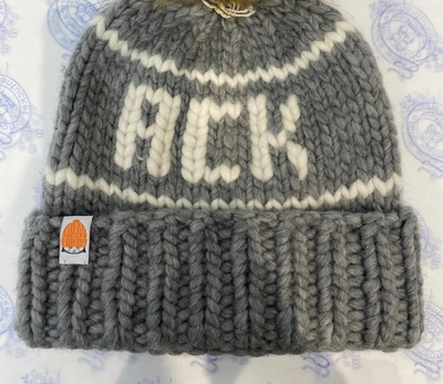 Sht That I Knit Ack-hand Knit Hat In Heather With White