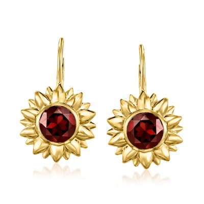 Ross-simons Garnet Flower Drop Earrings In 18kt Gold Over Sterling In Red