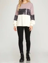 SHE + SKY MULTI COLORED SWEATER WITH SEQUINS IN LIGHT MAUVE
