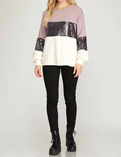 She + Sky Multi Colored Sweater With Sequins In White