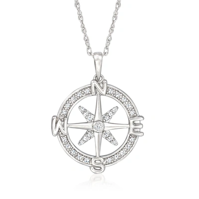 Ross-simons Diamond Compass Pendant Necklace In Sterling Silver In Multi