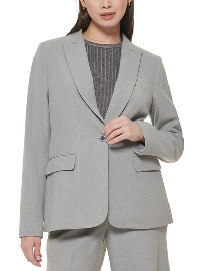 Calvin Klein Petites Womens Woven Long Sleeves One-button Blazer In Grey