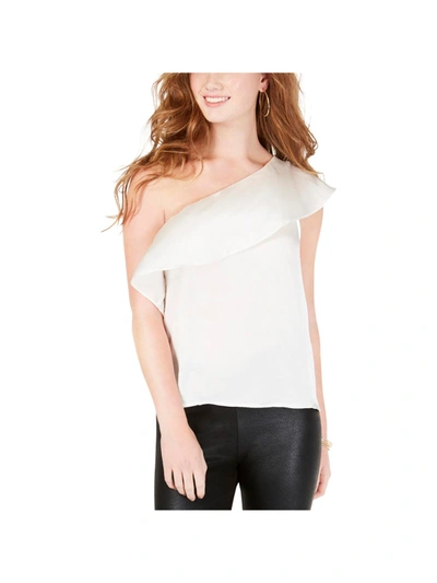 Love Juniors Womens One Shoulder Ruffled Pulr Top In White