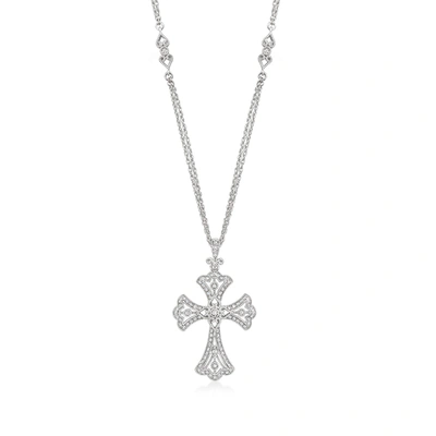 Ross-simons Diamond Cross Pendant Necklace In Sterling Silver In Multi