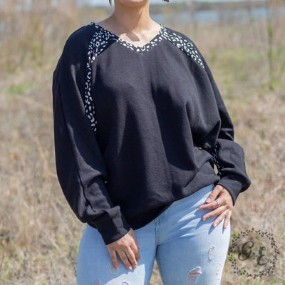Southern Grace Glad You Exist Waffle Batwing Long Sleeve Top In Black In Blue