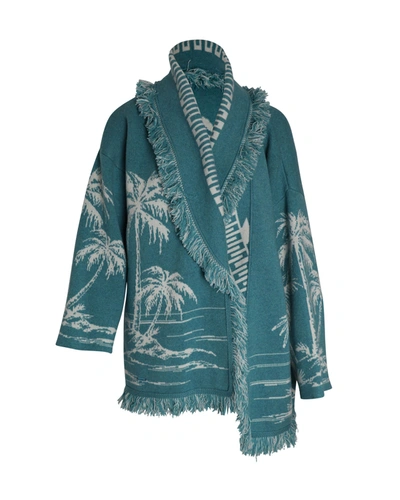 Alanui "surrounded By The Ocean" Cardigan In Blue Cashmere