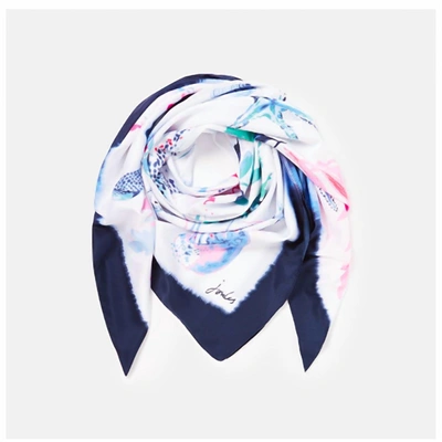 Joules Agatha Large Square Scarf In Cream Sea In Blue
