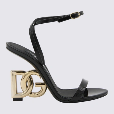 Dolce & Gabbana Black Leather Dg Cross Sandals