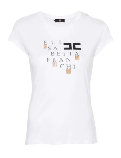 Elisabetta Franchi Printed T-shirt In Gesso