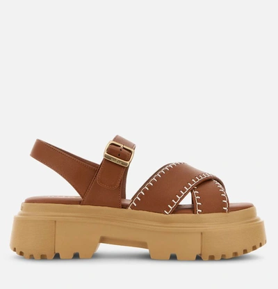 Hogan Strappy Platform Sandals In Leather Brown