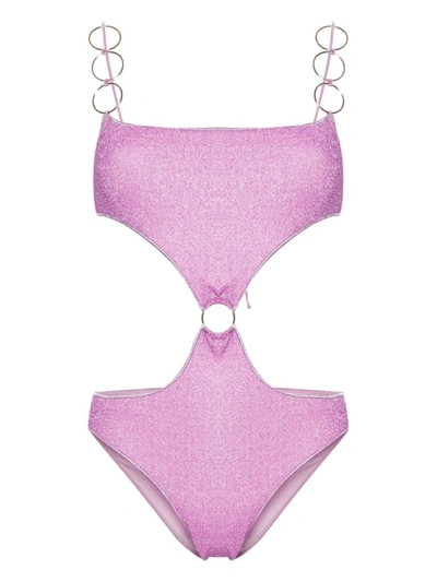 Oseree Lurex Cut-out Swimsuit In Pink & Purple