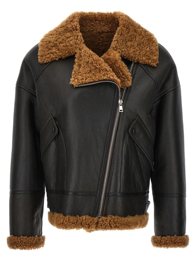 Yves Salomon Leather Sheepskin Jacket In Brown