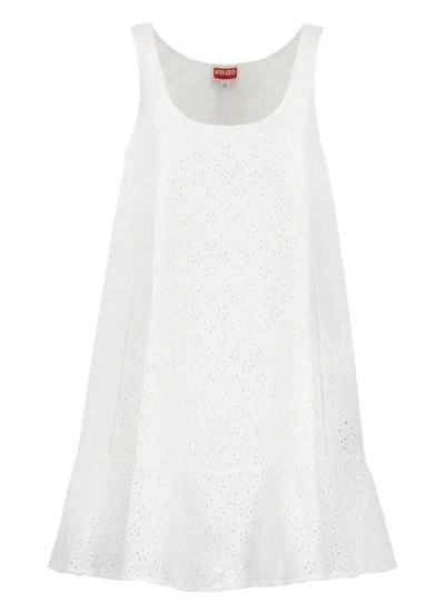 Kenzo Broderie Sleeveless Mini Dress In Off White