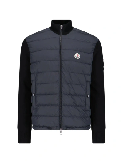 Moncler Cardigan With Padded Front Panel In Black
