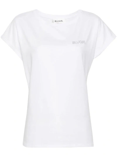 Blugirl Rhinestone-logo T-shirt In White