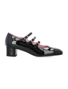 Carel Paris Triple Buckle Almond Toe Block Heel Pumps In Black