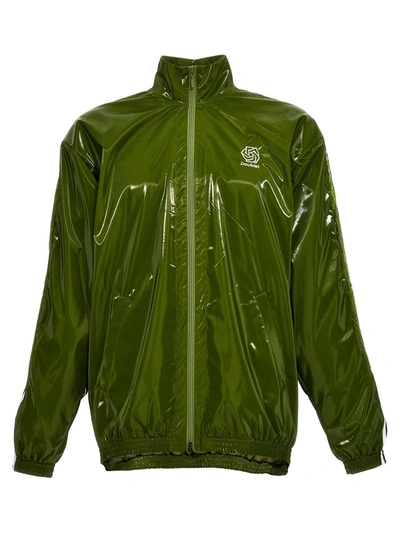 Doublet Laminate Track Jacket In Green
