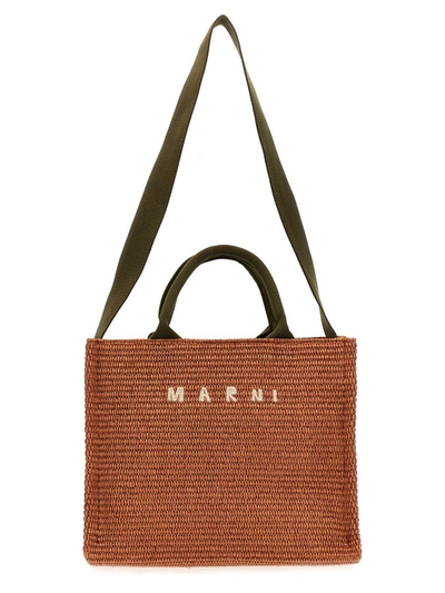 Marni 'east/west' Small Shopping Bag In Green