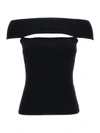 FEDERICA TOSI BLACK OFF-SHOULDER TOP WITH CUT-OUT IN RIBBED VISCOSE BLEND WOMAN