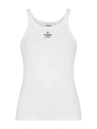 Fendi Top Ribbed Cotton Jersey In White