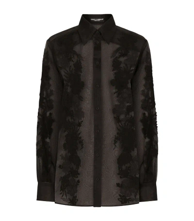 Dolce & Gabbana Lace-appliqué Silk-blend Shirt In Black