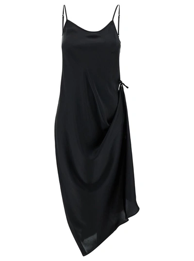 LOW CLASSIC BLACK MIDI SLIP DRESS WITH DRAWSTRING IN LIGHT-WEIGHT FABRIC WOMAN